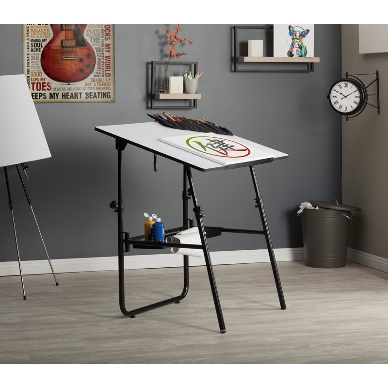 Folding Drafting Table with Adjustable Top and Storage Shelf - 42x30 Inches