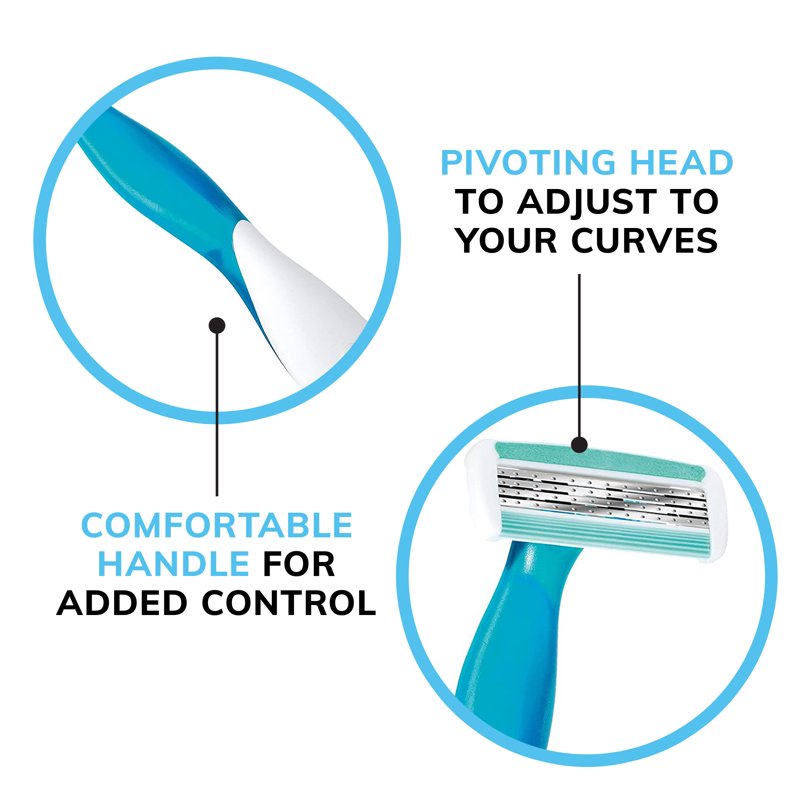 Disposable Women's Razor Blades Pack - 4 Flexible Blades, Pivoting Head, Rubber Grip