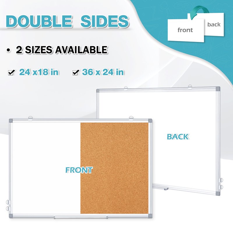 Wall-Mounted Combination Whiteboard and Cork Board 24x18 Inches - Magnetic Dry Erase Bulletin Board with Frame