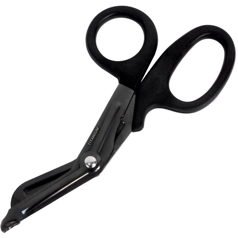 Titanium Bonded Shears 7.25 In. Bent Trauma Scissors with LED Pen Light (2-Pack) Black & Silver