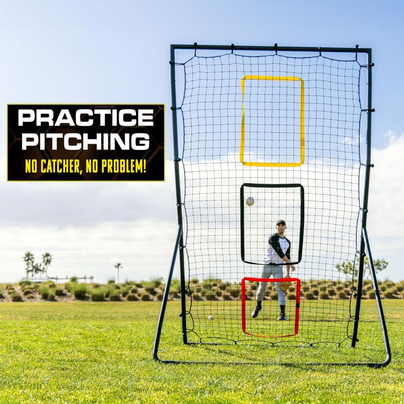 6x4 ft Baseball & Softball Rebounder Net with 3 Target Zones - Pitching and Fielding Practice Equipment