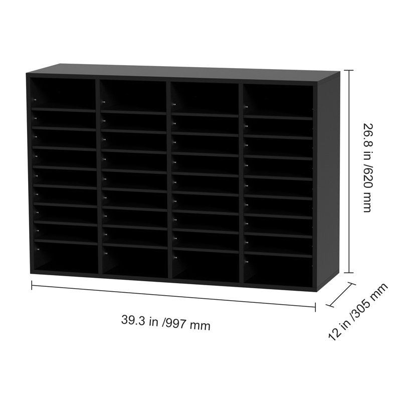 Wooden Document Storage Box with 36 Adjustable Compartments - Black