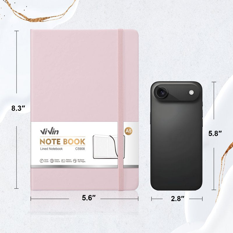A5 Hardcover Leather Journal Notebook Set with Elastic Closure & Ribbon Bookmark