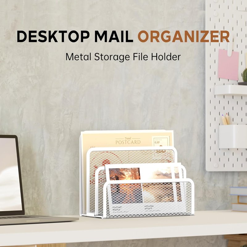 Mesh Metal Mail Organizer with 3 Slots - Desktop File Holder for Office & Home