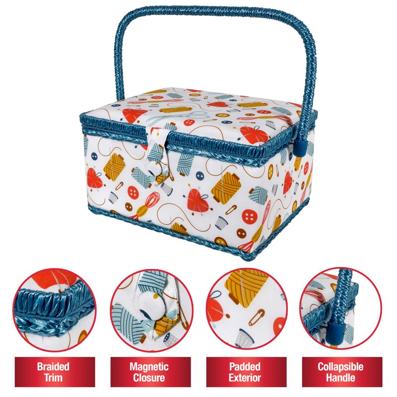 Large Sewing Basket with Storage Tray - Multicolor Craft Organizer