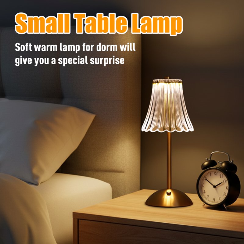 Rechargeable Cordless Table Lamp with Glass Shade - Dimmable Touch-Control Desk Light for Modern Home & Office Decor