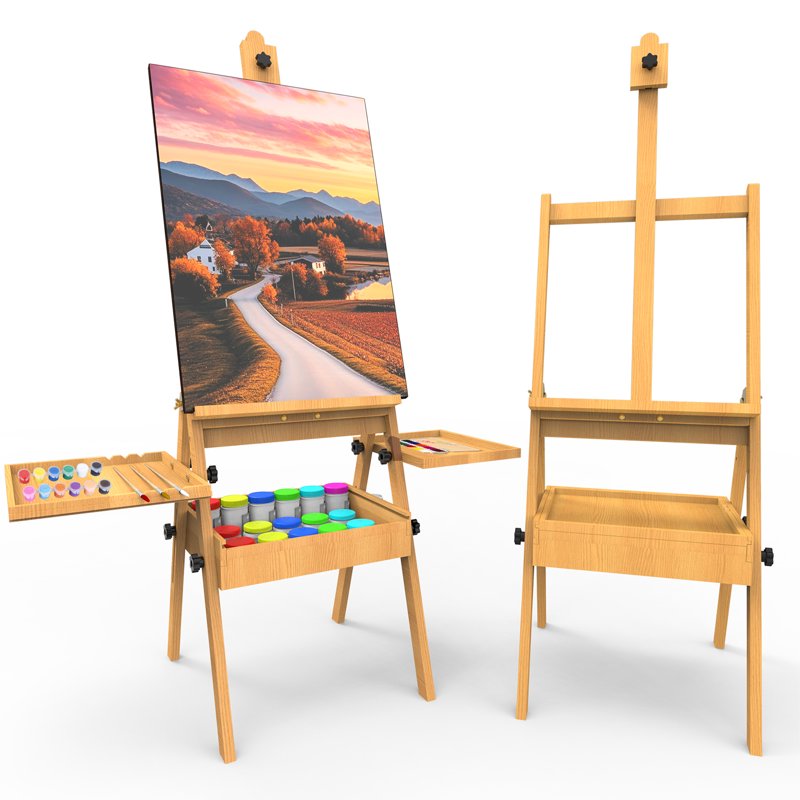 Wooden Art Easel for Painting with Adjustable Height and Storage Drawer - Natural Style