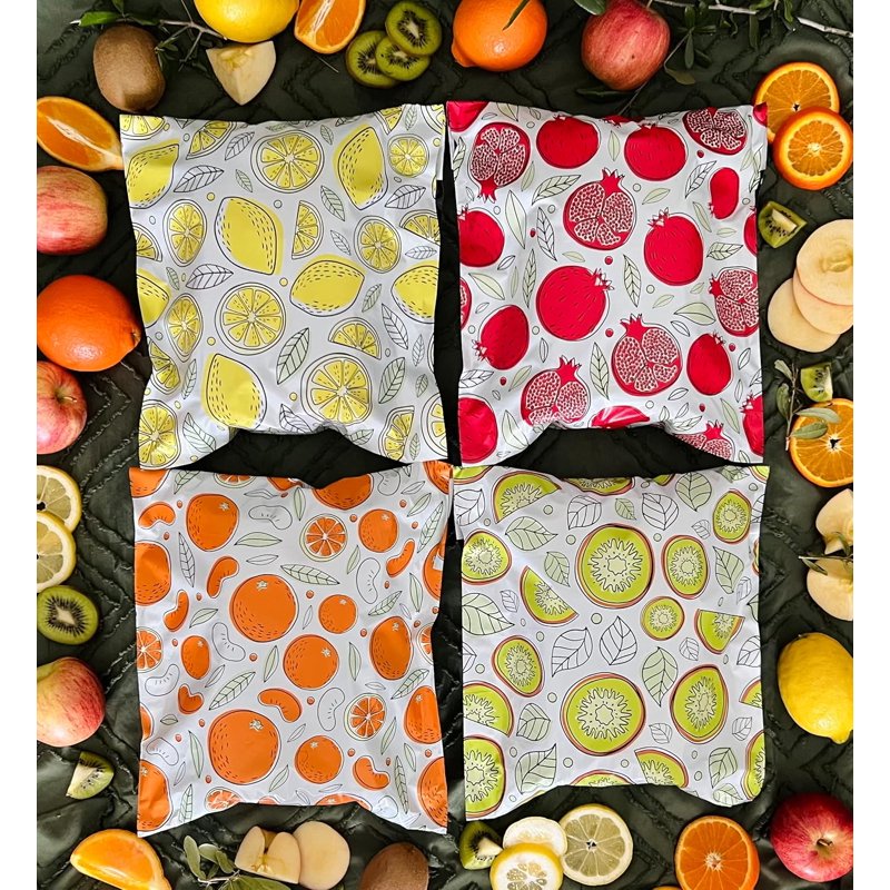 Fruit-Themed Poly Mailers 10x13 Pack - Lemon, Orange & Fruit Designs