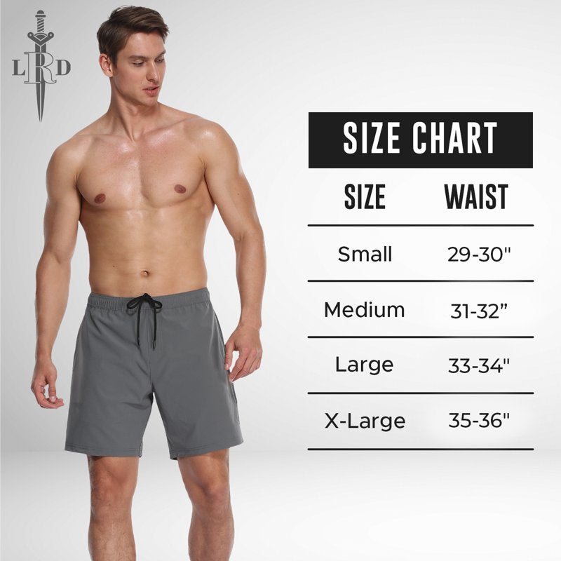 LRD Mens Performance Workout Shorts with Compression Liner 7 inch Inseam
