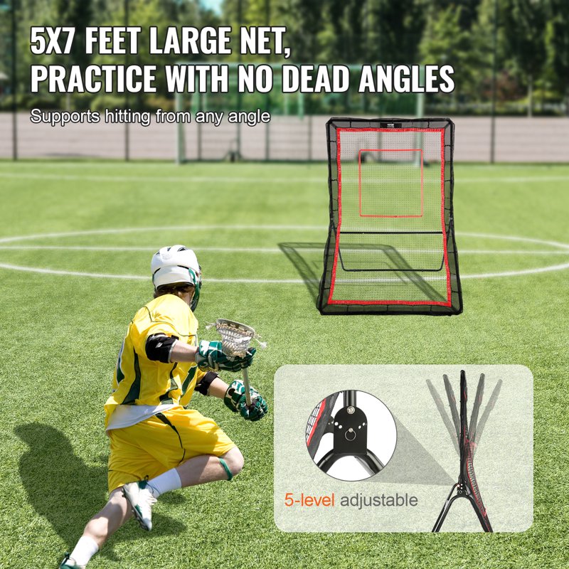 5x7ft Lacrosse & Baseball Rebounder Net with Adjustable Angle Practice Training Wall