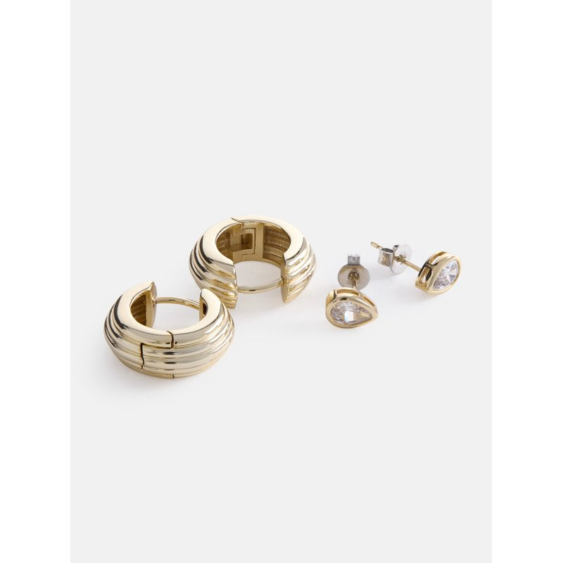 Women’s Gold-Plated Cubic Zirconia Teardrop & Hoop Earring Set - 2 Pairs
