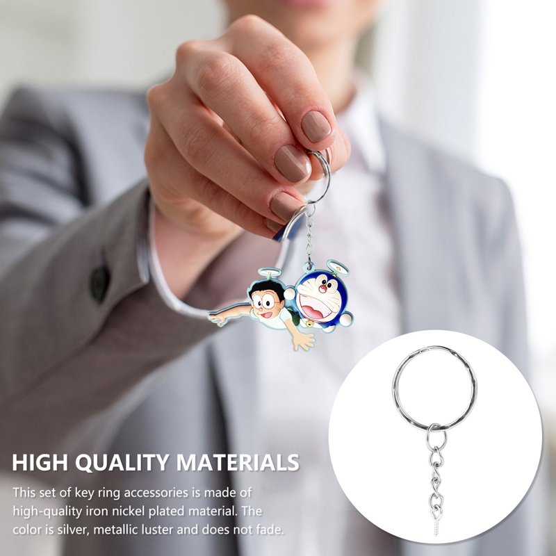 Silver Keychain Rings with Chains 25mm Set for Jewelry & Craft DIY