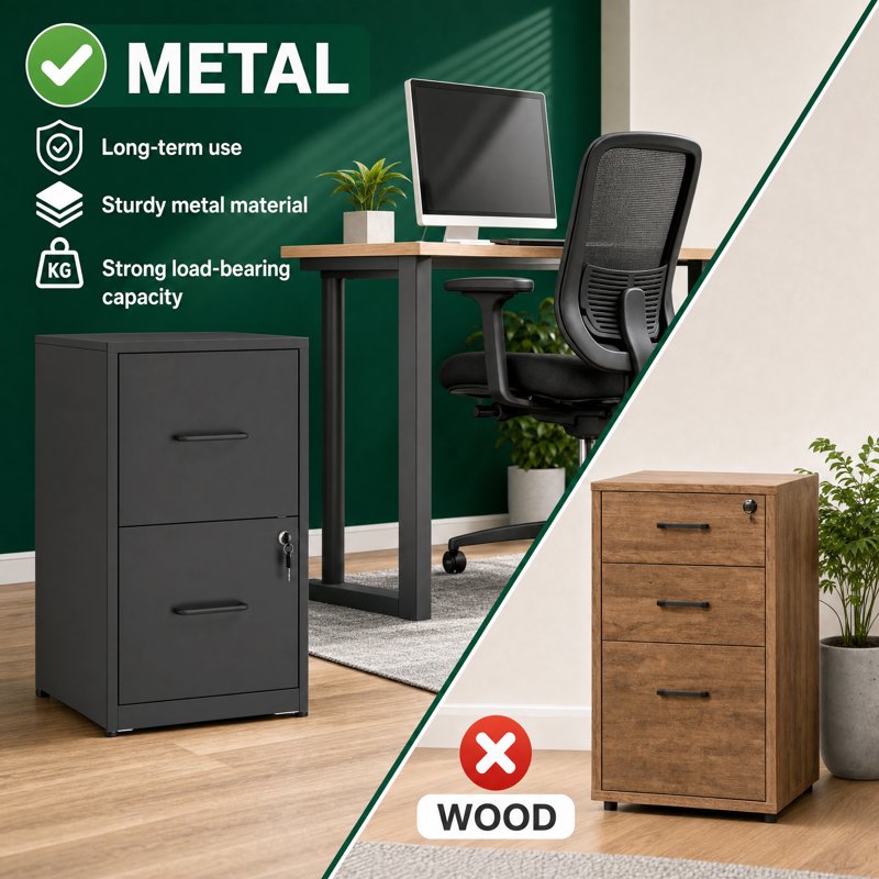 Lockable Metal File Cabinet with Wall Anti-Tip Kit - Vertical Steel Office Storage for Letter & Legal Files