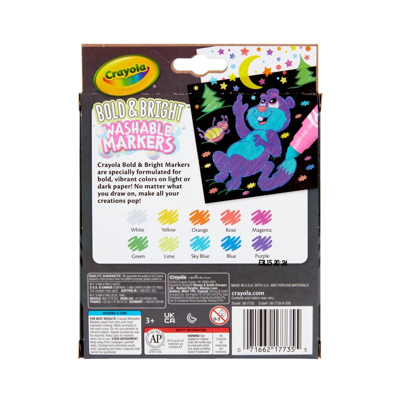 Crayola Broad Line Markers Set - 10 Bright & Washable Kids Art Supplies