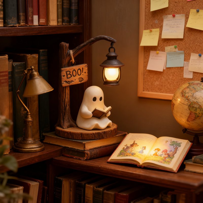 Cute Ghost Night Light - 3D Resin Book Reading Lamp for Bedroom & Holiday Decor