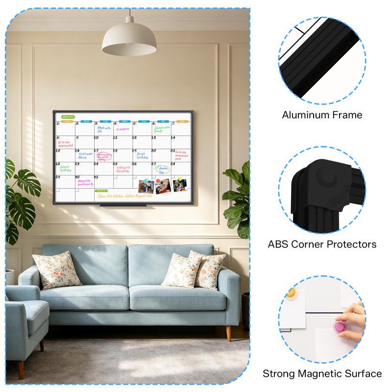 Magnetic Dry Erase Calendar Whiteboard Wall Planner 35x23 Inches with Tray