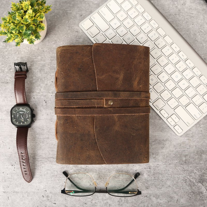 Leather Journal Notebook - Handmade Unlined Writing Pad 8x6 Inches for Artists & Travelers