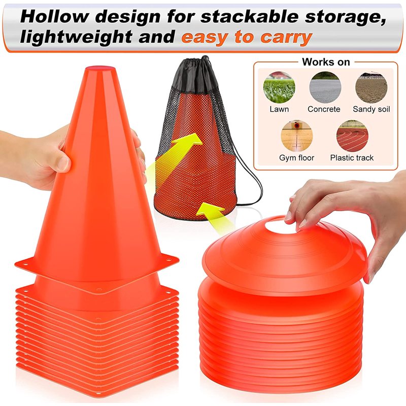 9-Inch Sports Training Cones - 24 Pack for Soccer Football Basketball Agility