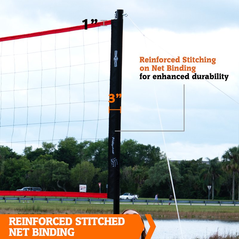 Outdoor Volleyball Net Set with Adjustable Steel Poles and Carrying Bag - 32 ft Official Size Ball