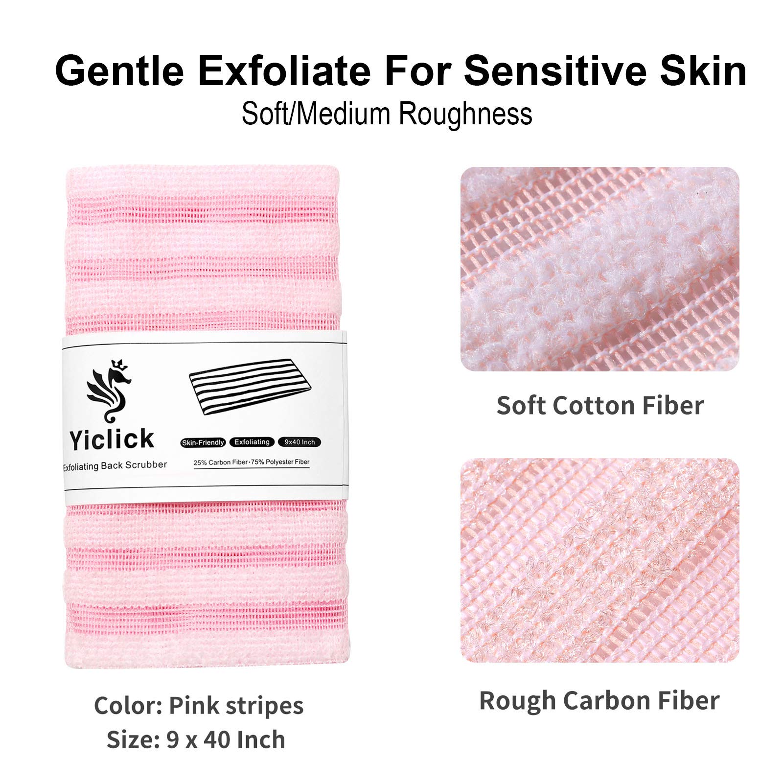 Yiclick Exfoliating Body Scrubber, Back Scrubber for Shower Bath, Japanese Scrub Wash Cloth, Exfoliating Washcloth Towel for Men Women, Body Exfoliator Loofah Luffa Sponge Net Rag Back Washer (Pink)