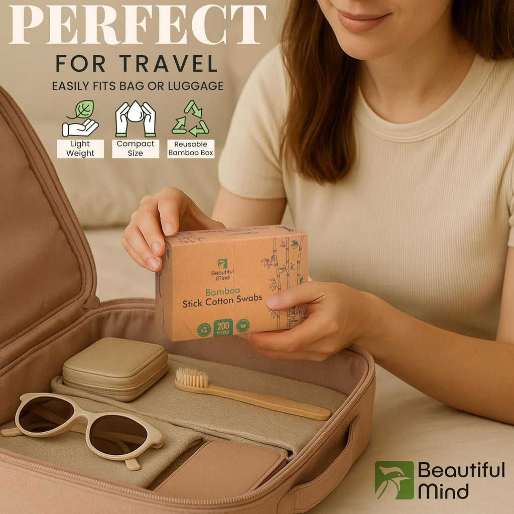 Natural Bamboo Cotton Swabs for Ears – 500 Pack – Qtips with Carbonized Bamboo for Durability – Eco-Friendly, Biodegradable & Vegan – 100% Cotton Ear Swabs Organic for Makeup (Drawer Box)