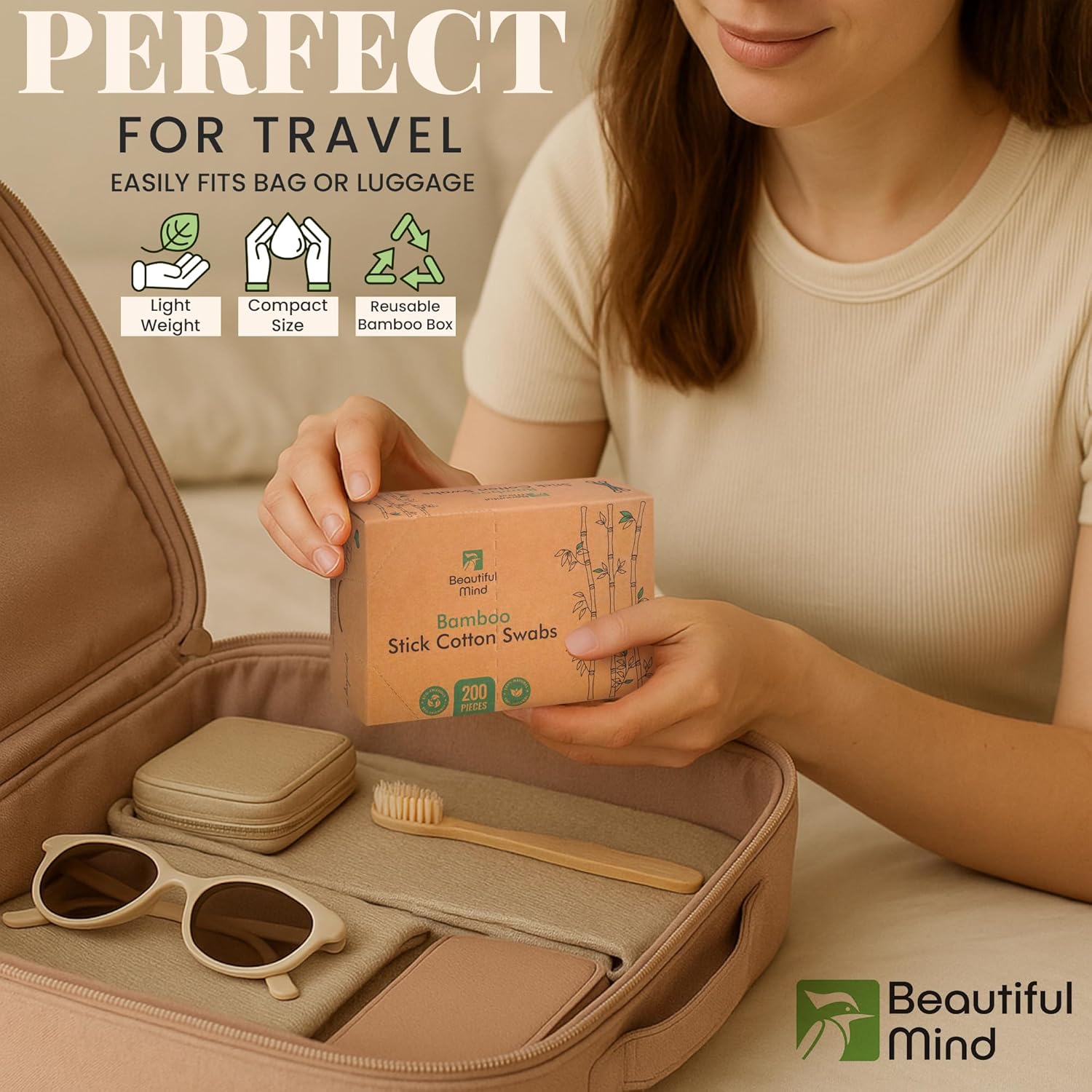 Natural Bamboo Cotton Swabs for Ears – 500 Pack – Qtips with Carbonized Bamboo for Durability – Eco-Friendly, Biodegradable & Vegan – 100% Cotton Ear Swabs Organic for Makeup (Drawer Box)