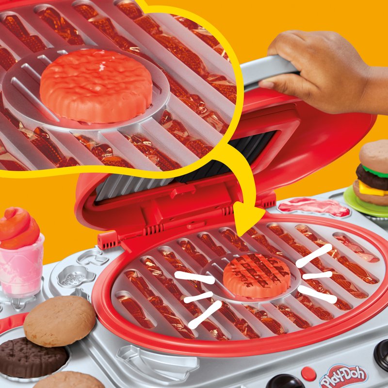 Play-Doh Sizzlin' Grill Playset with Lights & Sounds, 17 Accessories, Kids Cookware Toy