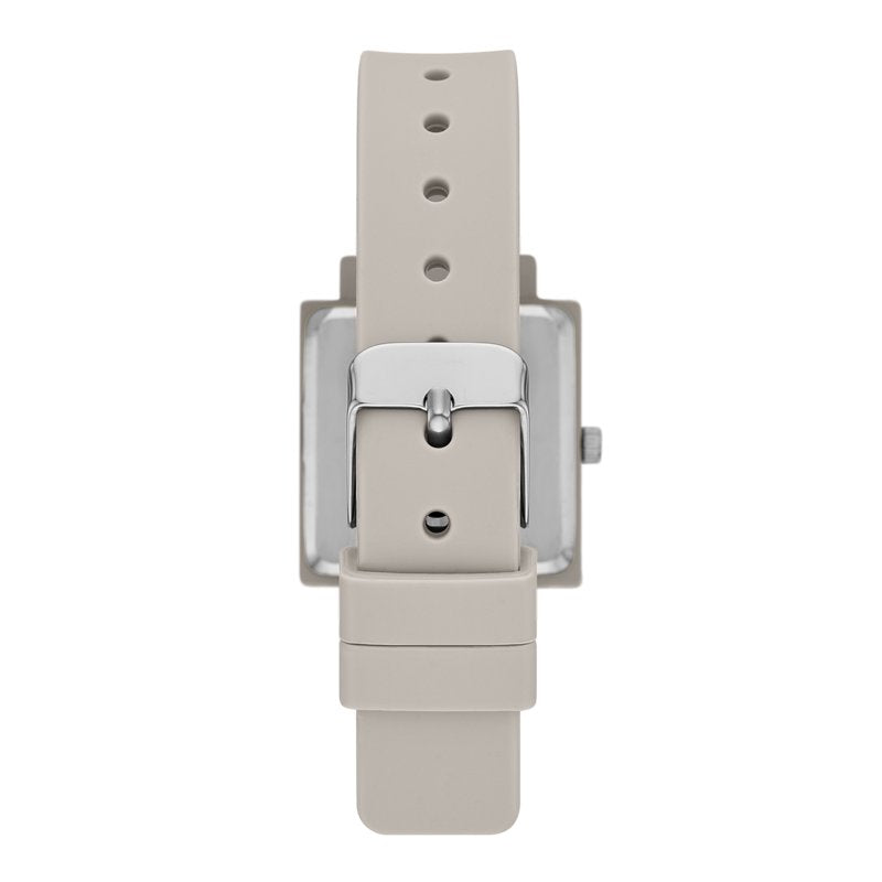 Women's Taupe Square Case Watch with Silicone Strap - Casual & Elegant