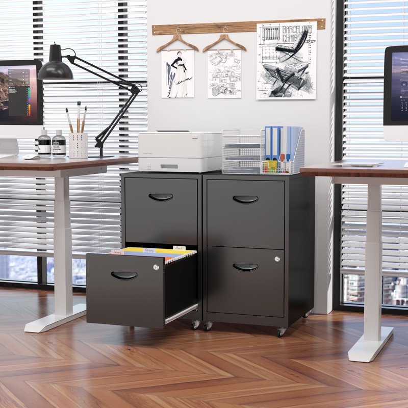 18-Inch Mobile 2-Drawer Metal File Cabinet with Lock and Casters