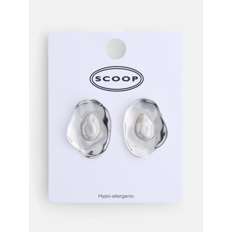 Faux Pearl Stud Earrings for Women - Organic Shape, Silver or Gold Tone