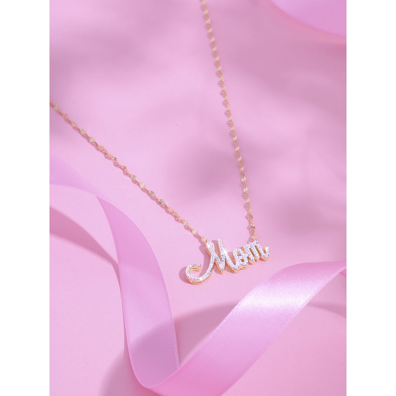 Gold and Rhodium Plated Sterling Silver Mom Necklace with CZ Stones - 18 Inch Chain