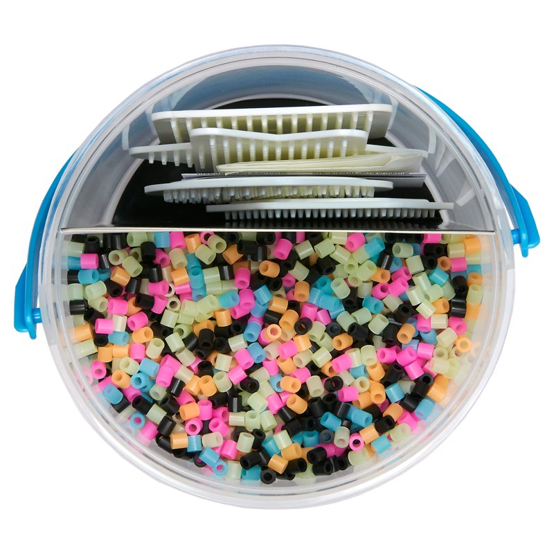 Glow-in-the-Dark Bead Bucket Kit for Arts & Crafts - 5000 Colored Beads & Pegboards