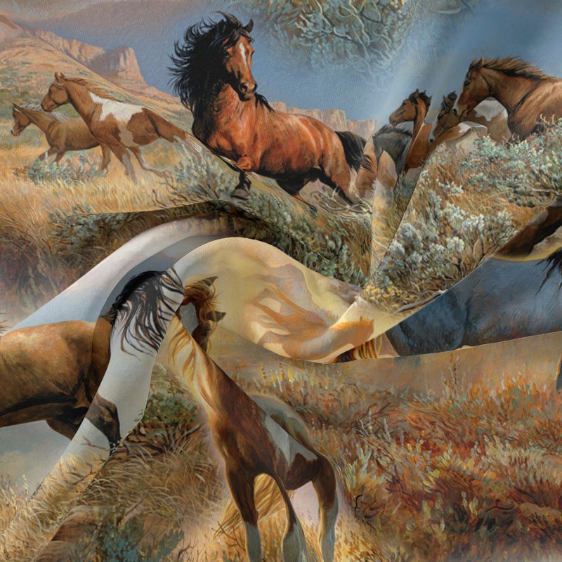 Cotton Horses in the Prairie Fabric 44 Inch Width - 2 Pack