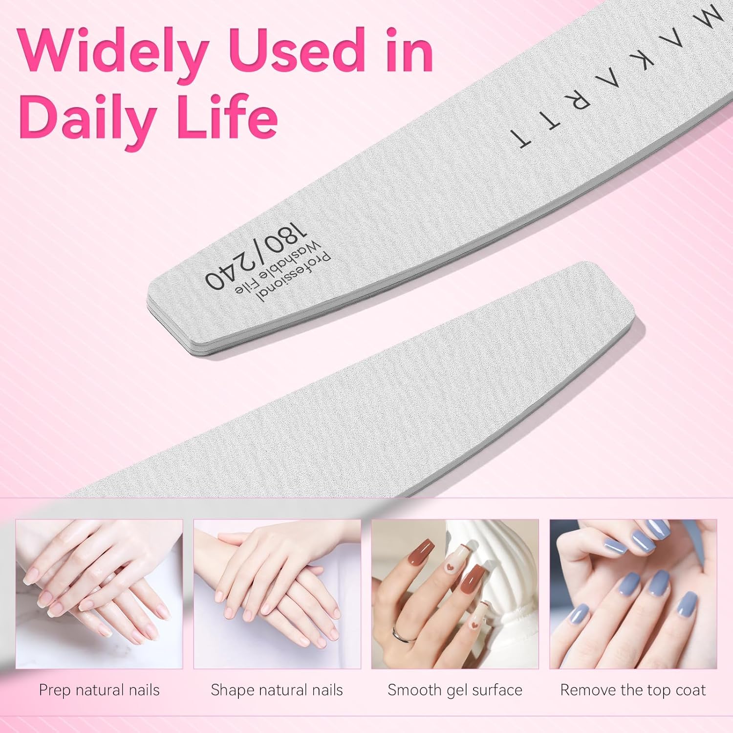 Makartt Nail File: 100/180 Grit Emery Boards for Nails, 10 Pcs Zebra Doubled Sides Coarse Fingernail Filer for Acrylic and Extension Gel Removal Manicure Kit Salon Home Use