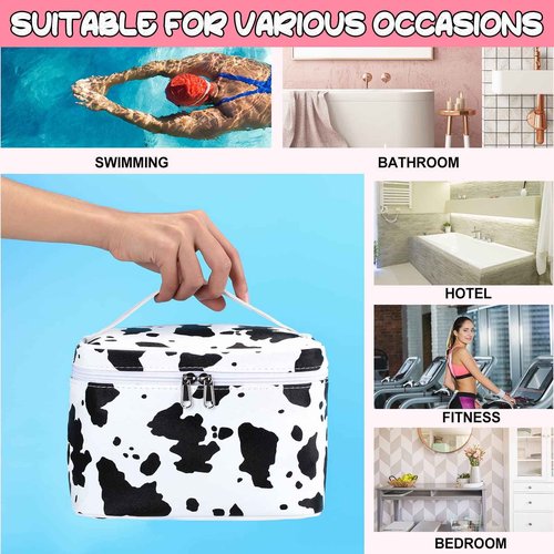 6 Pieces Makeup Bag Set Travel Cosmetic Bag Cow Print Toiletry Pouch Gifts for Women Organizer with zipper Portable Cute Make up Case PU Leather Washable Waterproof