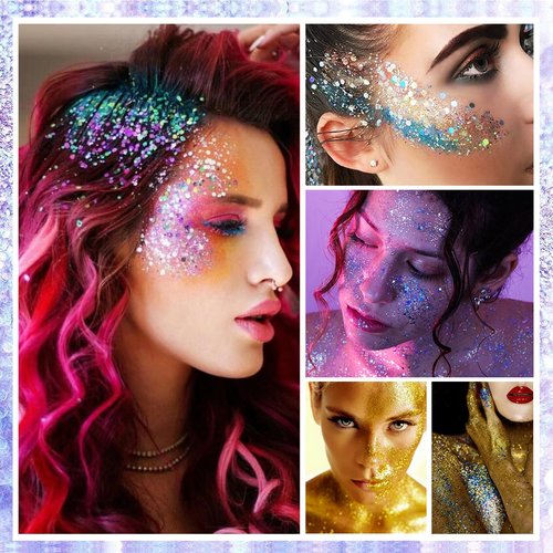 Rainbow Body Glitter,4th of July Outfits for Women Kids Patriotic Accessories,Face Hair Glitter Gel Makeup,USA Flag Holographic Long Lasting Chunky Sequins Glitter Stick,4th of July (Rainbow)