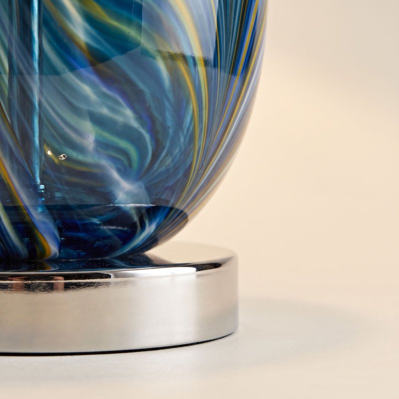 Modern Blue Art Glass Table Lamp with White Tapered Drum Shade - 27 Inch