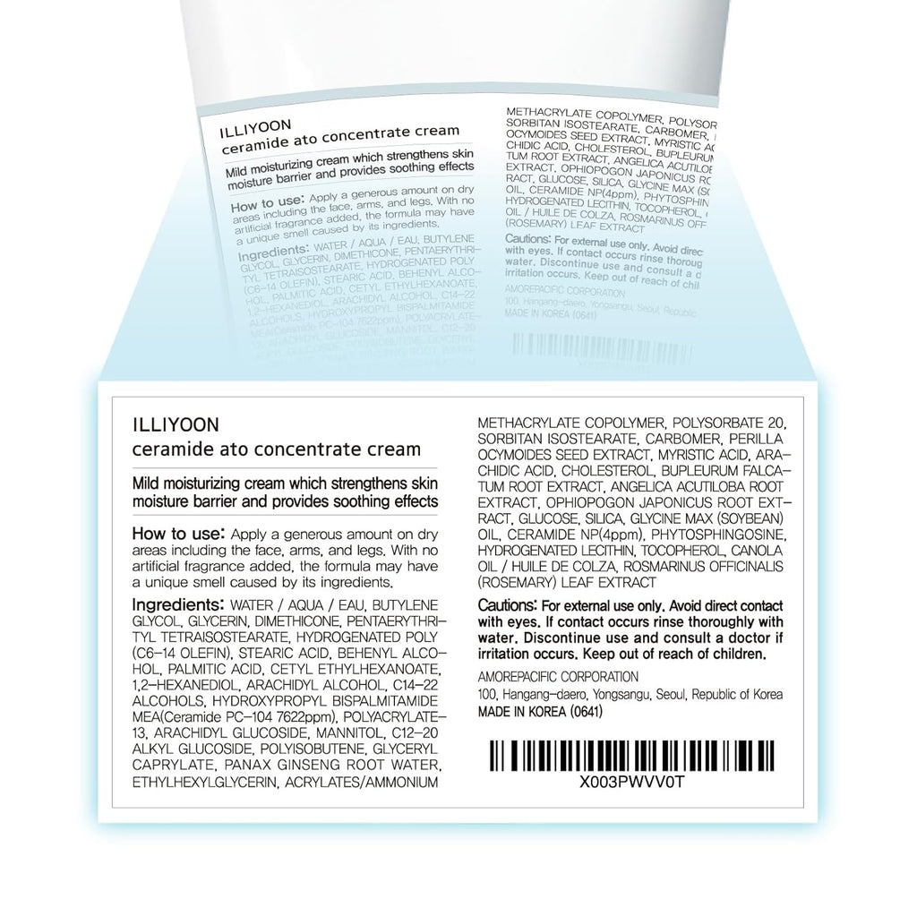 Illiyoon Ceramide Ato Concentrate Cream | Moisturizer for Dry & Sensitive Skin, 100hr Lasting Hydration, For Face & Body, Gentle for Infants, Moisture Barrier Repair, Vegan Certified, 2.53 fl.oz.