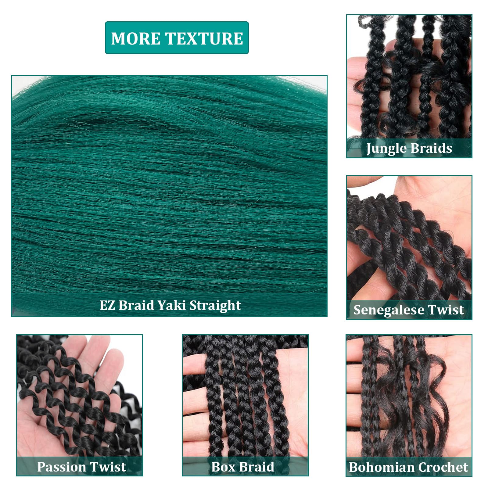 UPruyo Teal Green Braiding Hair Pre Stretched Prestretched Braiding Hair 26 Inch Kanekalo Braiding Hair Extensions for Braiding Box Braids Knotless Micro Jumbo Synthetic Braiding Hair 6 Packs