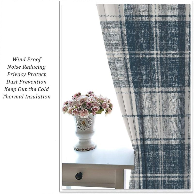 High-Resolution Plaid Pattern Thermal Insulated Curtain Set - Blue, 2 Panels
