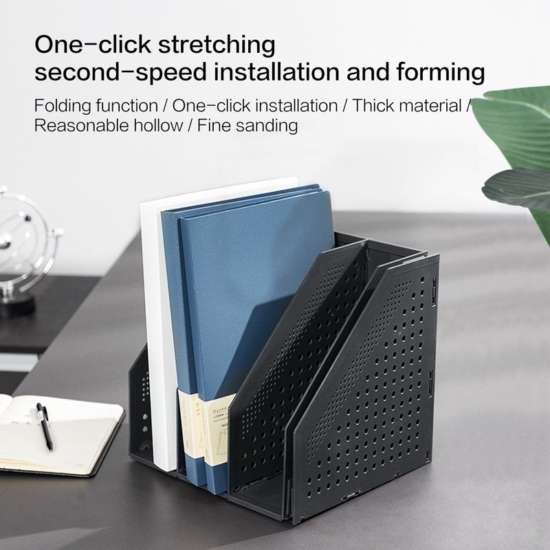 Collapsible Magazine File Holder Desk Organizer with 4 Compartments - Black