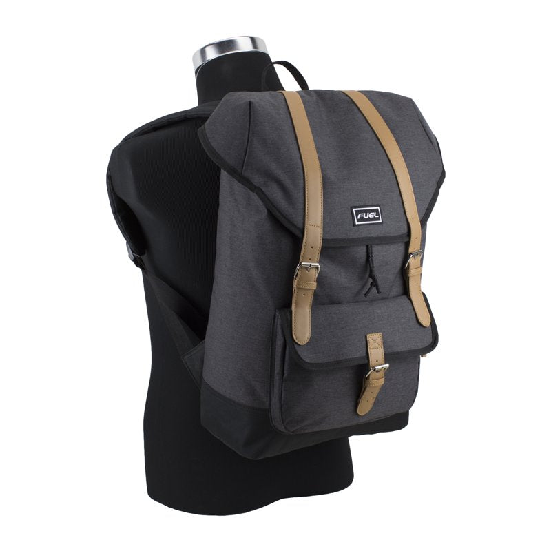 Unisex Top Loading Dual Buckle Backpack with Water-Resistant Polyester - Dark Gray