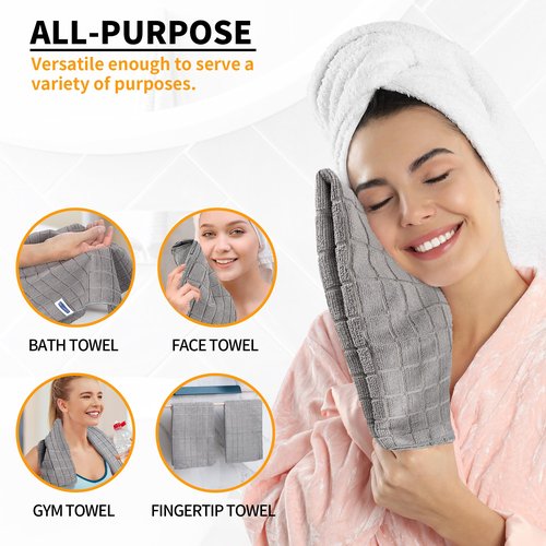 HOMERHYME Hand Towels for Bathroom, 24 Pack 25''*15'' Microfiber Grey Bath Hand Towels, Quick Dry Lint Free Soft Absorbent Bulk Washcloths Decorative Fingertip Towels for Hotel Travel Kitchen