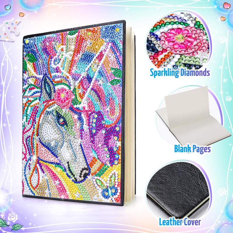 Kids Craft Kits for Girls 5-12 - Unicorn & Flower Notebook Set with Diamond Painting