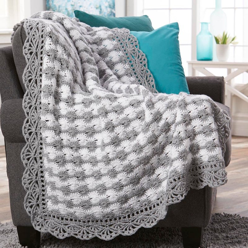 Crochet Throw Kit with Pattern and Yarn - Cloudburst Design, 41x52 Inches
