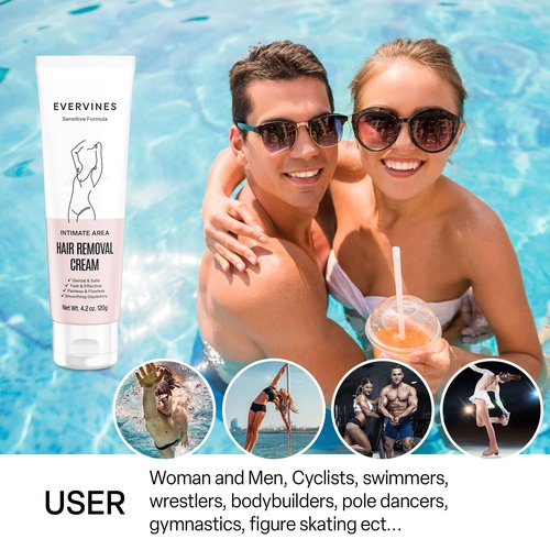 Evervines Hair Removal Cream for Women: Intimate Area Bikini Line Depilatory for Face Legs Underarms - Gentle Formula for Home Travel Use with An Scraper (4.2oz)