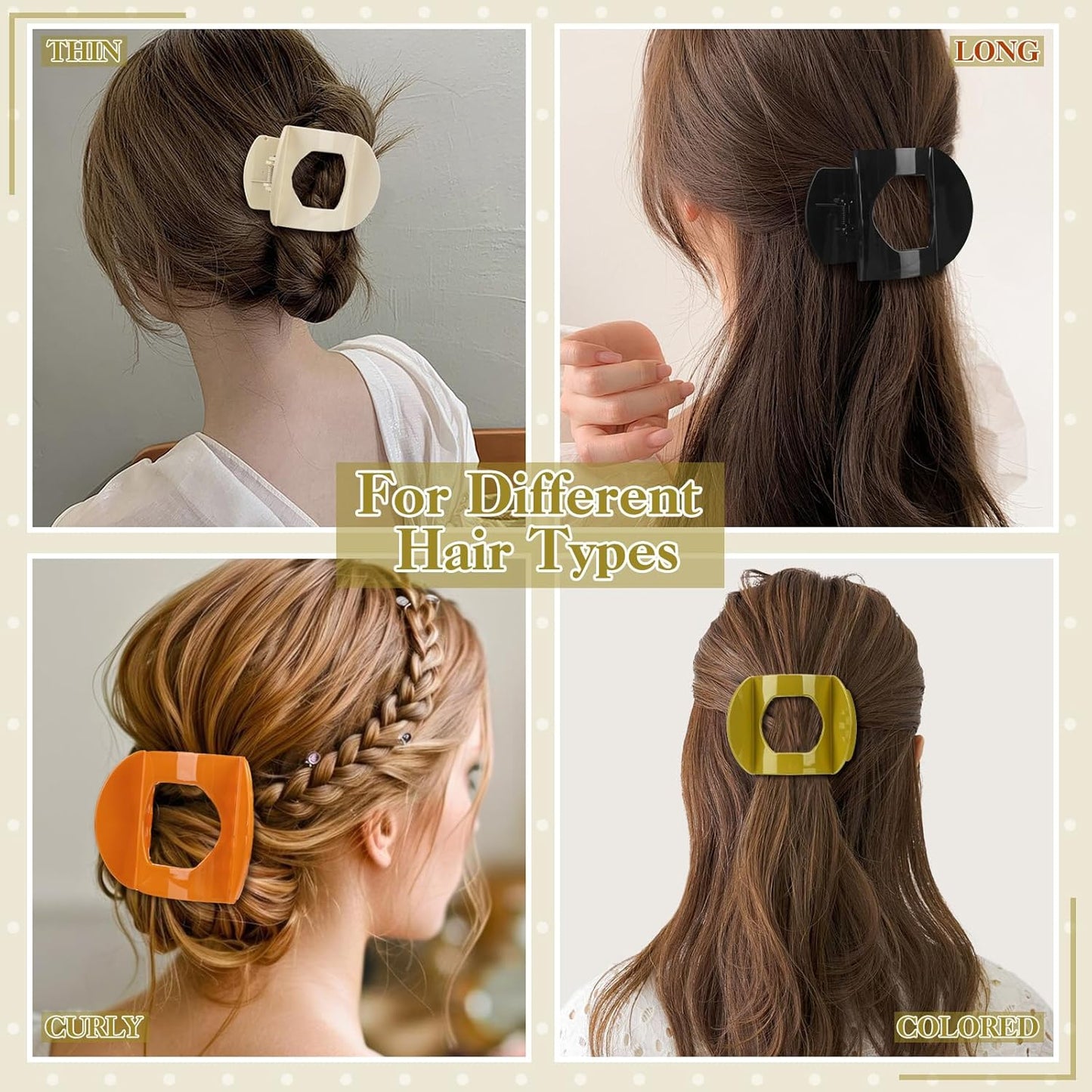 Large Tortoiseshell French Claw Clips - 6 Pack Strong Hold Hair Accessories for Women & Girls