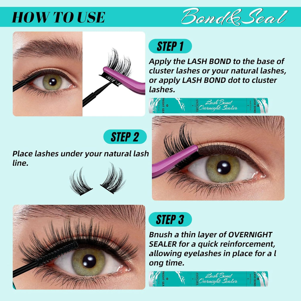Lash Bond and Seal Eyelash Cluster Glue House of Lash Clusters Mascara Wand Glue 10ml Long Lasting 72 Hours Black Cluster Lash Glue + Lash Seal 2 in 1 Lash Clusters at Home By AMZGlRL(Black)