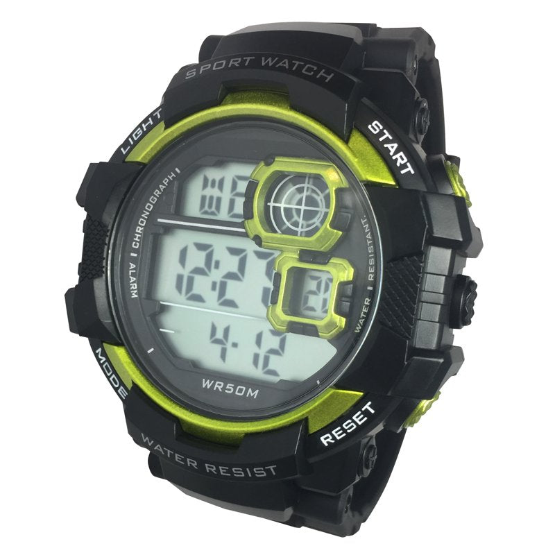 Digital Sport Wristwatch with Water Resistance and Neon Accents