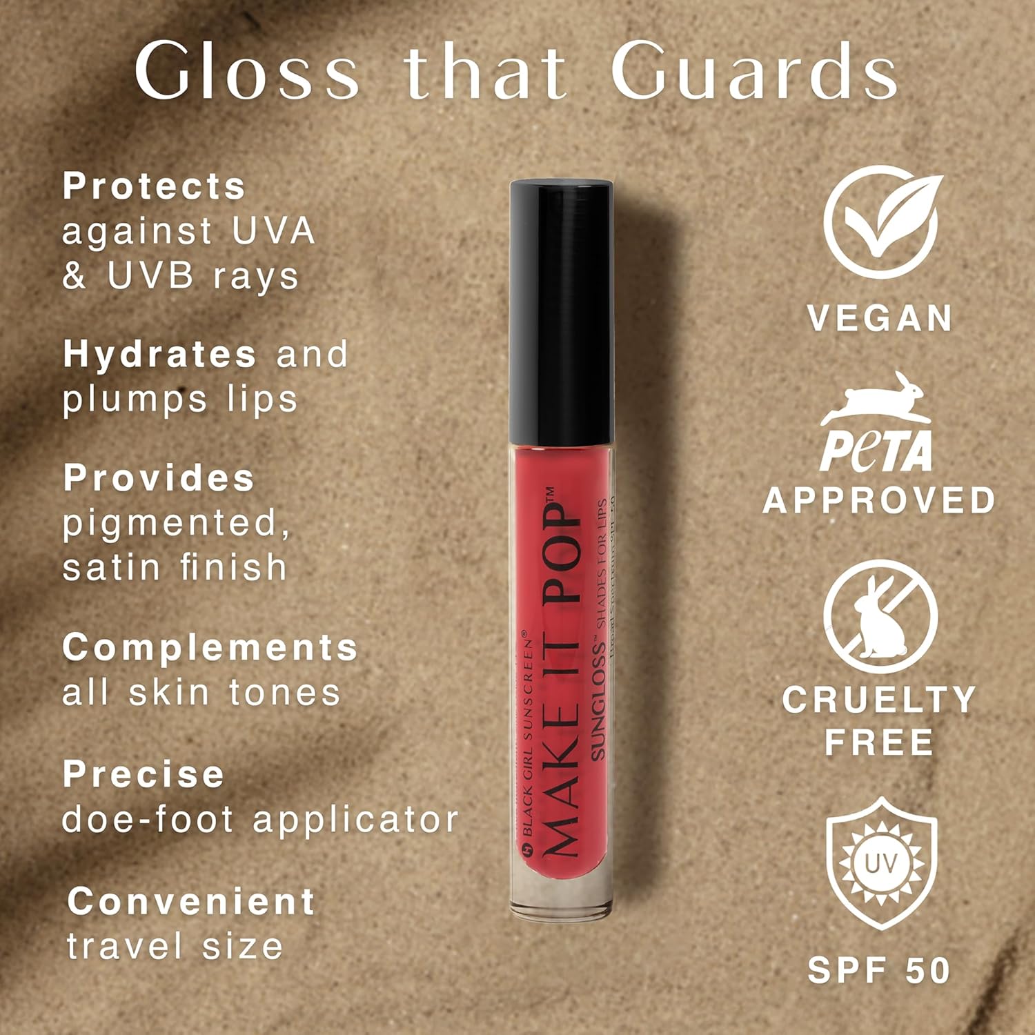 BlackGirlSunscreen BLACK GIRL SUNSCREEN - Make It Pop Sungloss - Revolutionary Sun Protection and Gloss in One - SPF 50 (Cherry Noir)